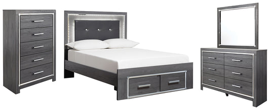 Lodanna Full Panel Bed with 2 Storage Drawers with Mirrored Dresser and Chest