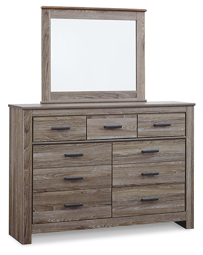 Zelen Full Panel Headboard with Mirrored Dresser, Chest and 2 Nightstands