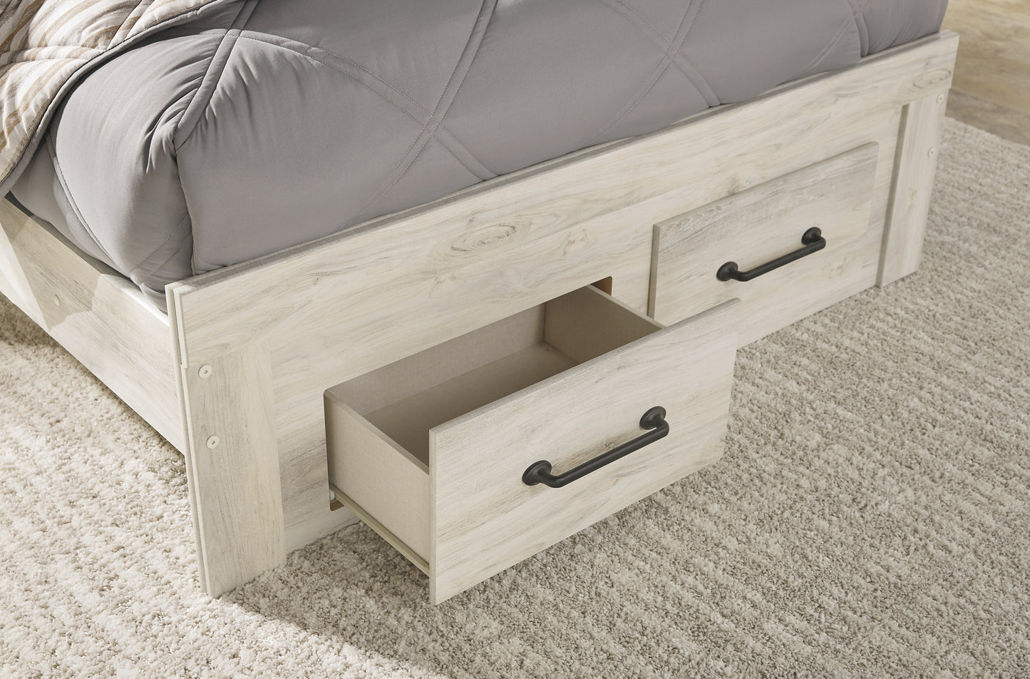 Cambeck Full Panel Bed with 4 Storage Drawers with Mirrored Dresser, Chest and Nightstand