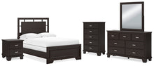 Load image into Gallery viewer, Covetown Full Panel Bed with Mirrored Dresser, Chest and Nightstand
